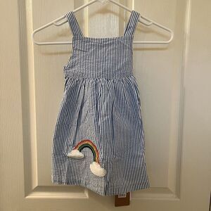 Frugi Cobalt Stripe Rainbow Applique Alma Summer Dress Girls Size 2-3 NWT